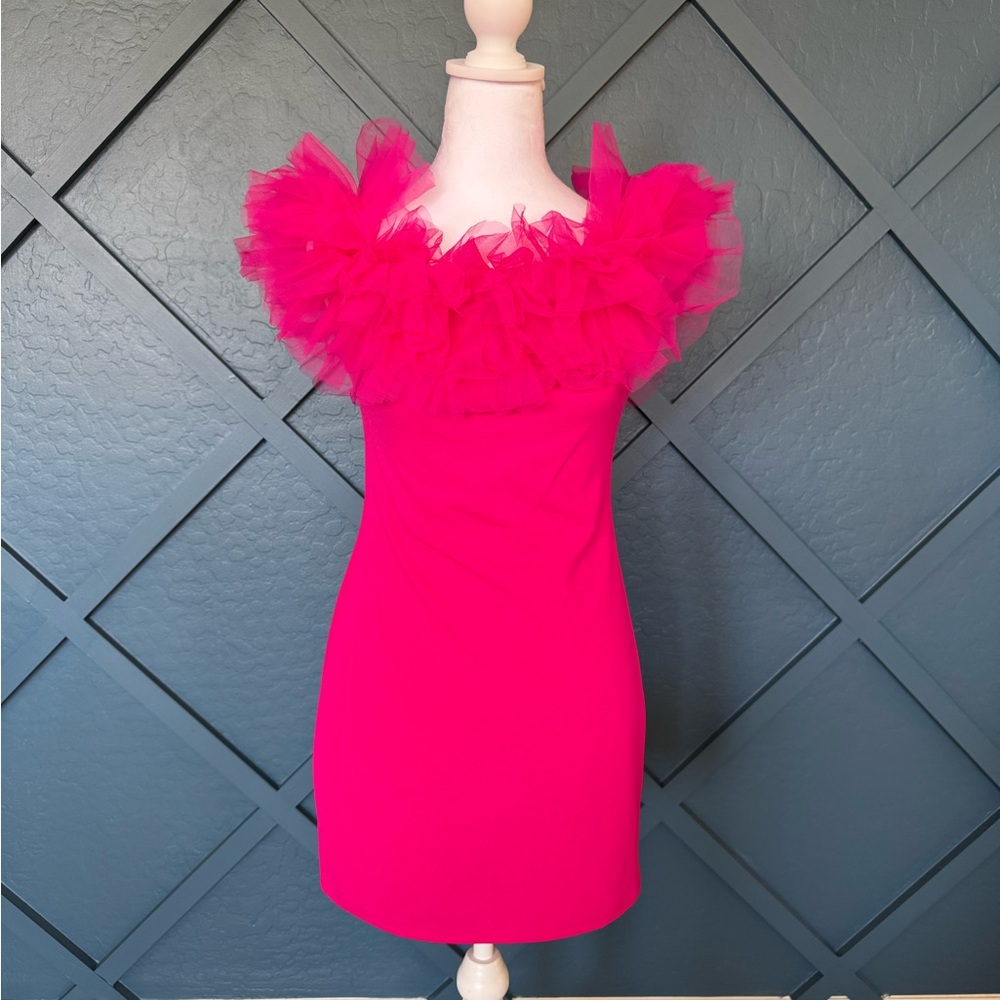 Elegant Pink Ruffle Prom Dress